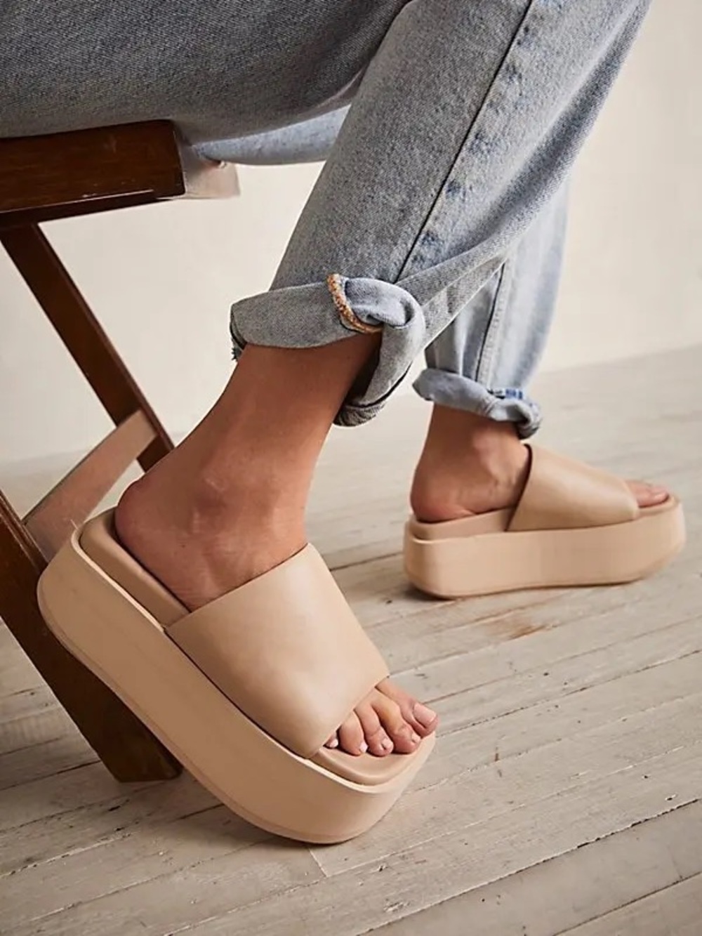 Paloma Barceló Manon Platform Sandals Beige Leather Slides EU 38